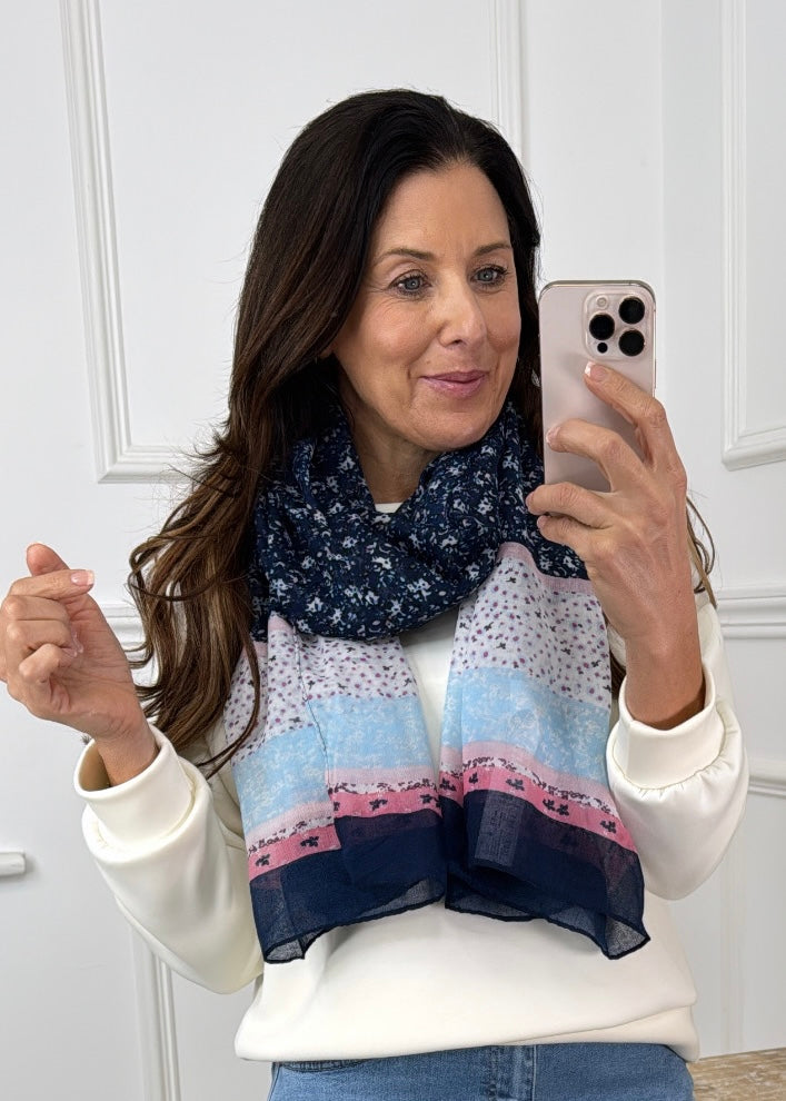 Faye Navy Multi Print Scarf