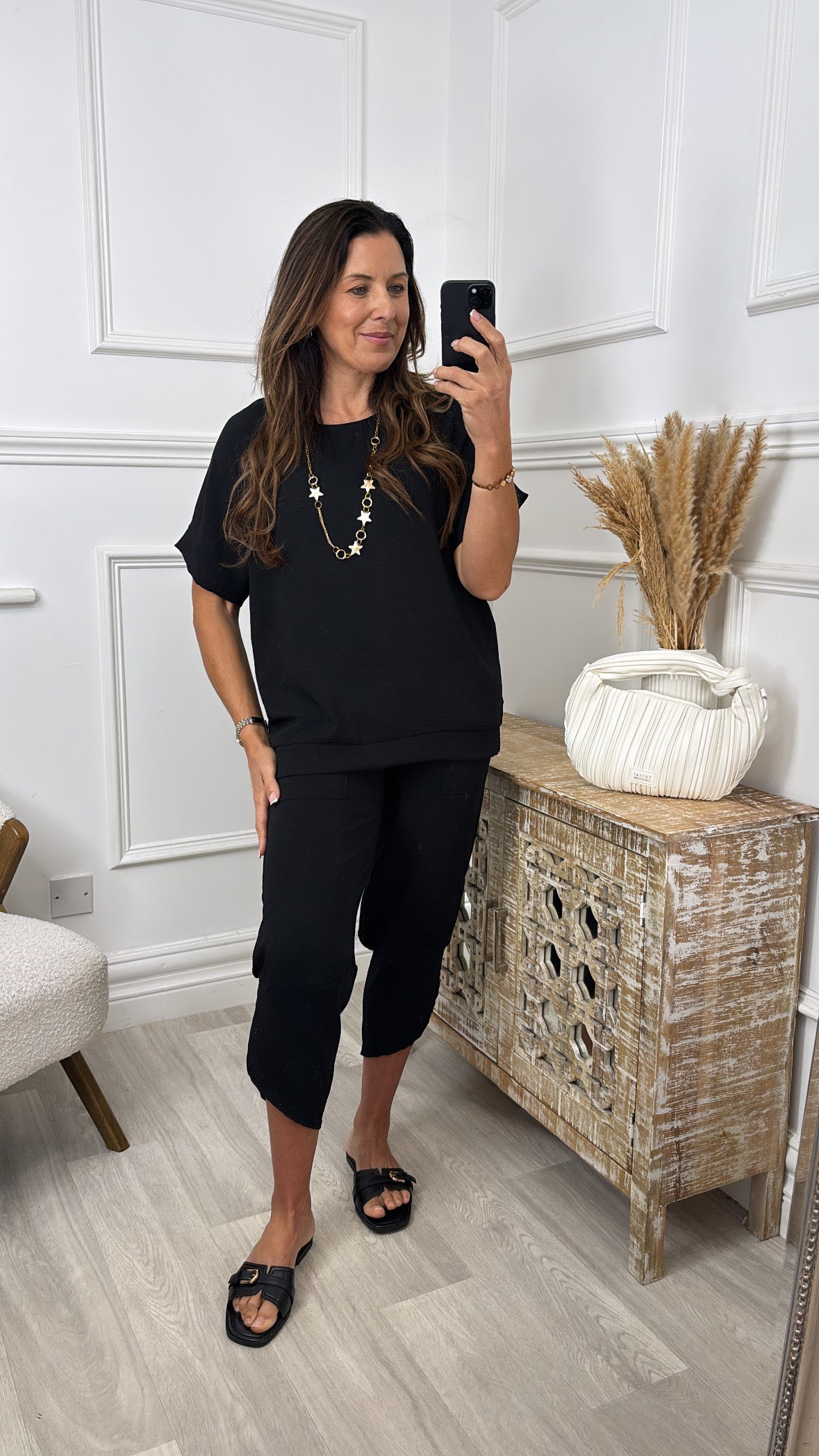 Portia Black Short Sleeve Set