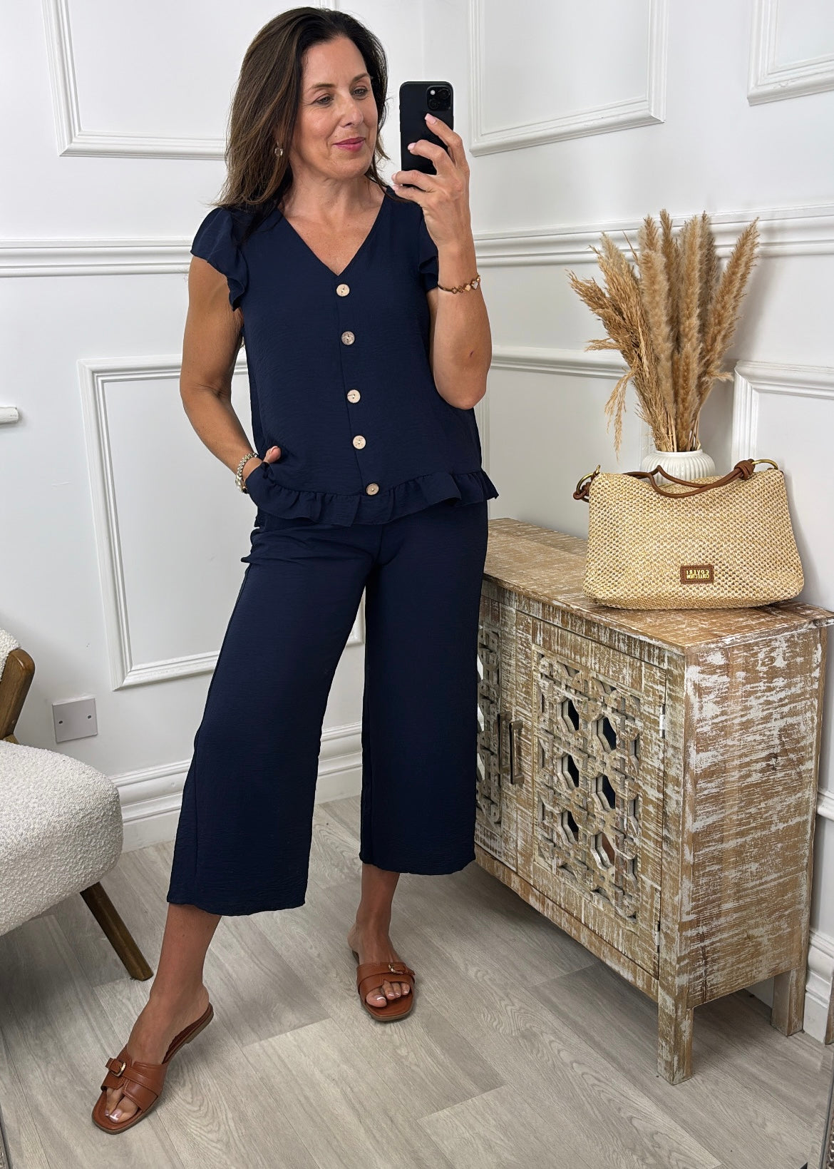 Madeline Navy Frill Hem Set