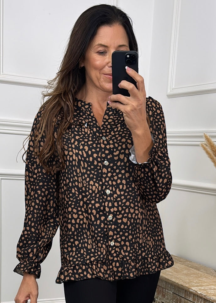 Deirdre Brown Pebble Print Black Shirt