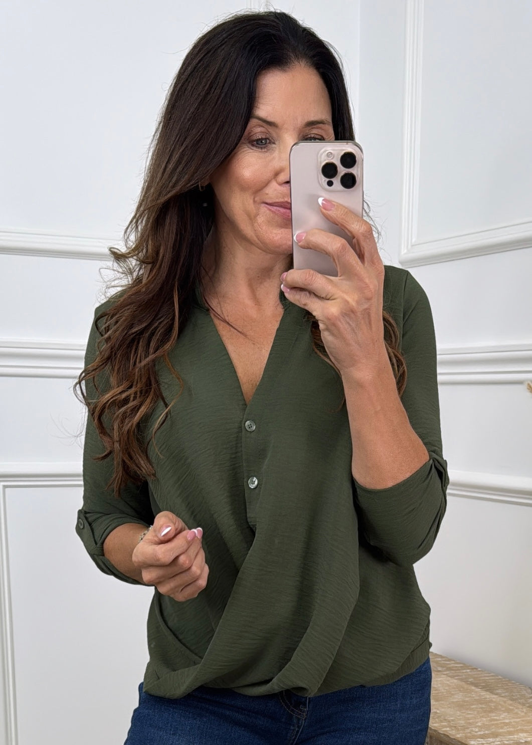 Darcy Khaki Wrap Blouse