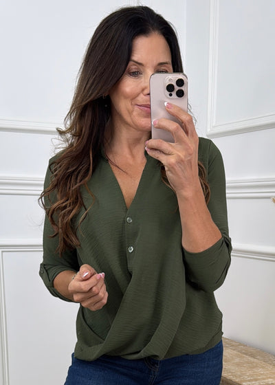 Darcy Khaki Wrap Blouse