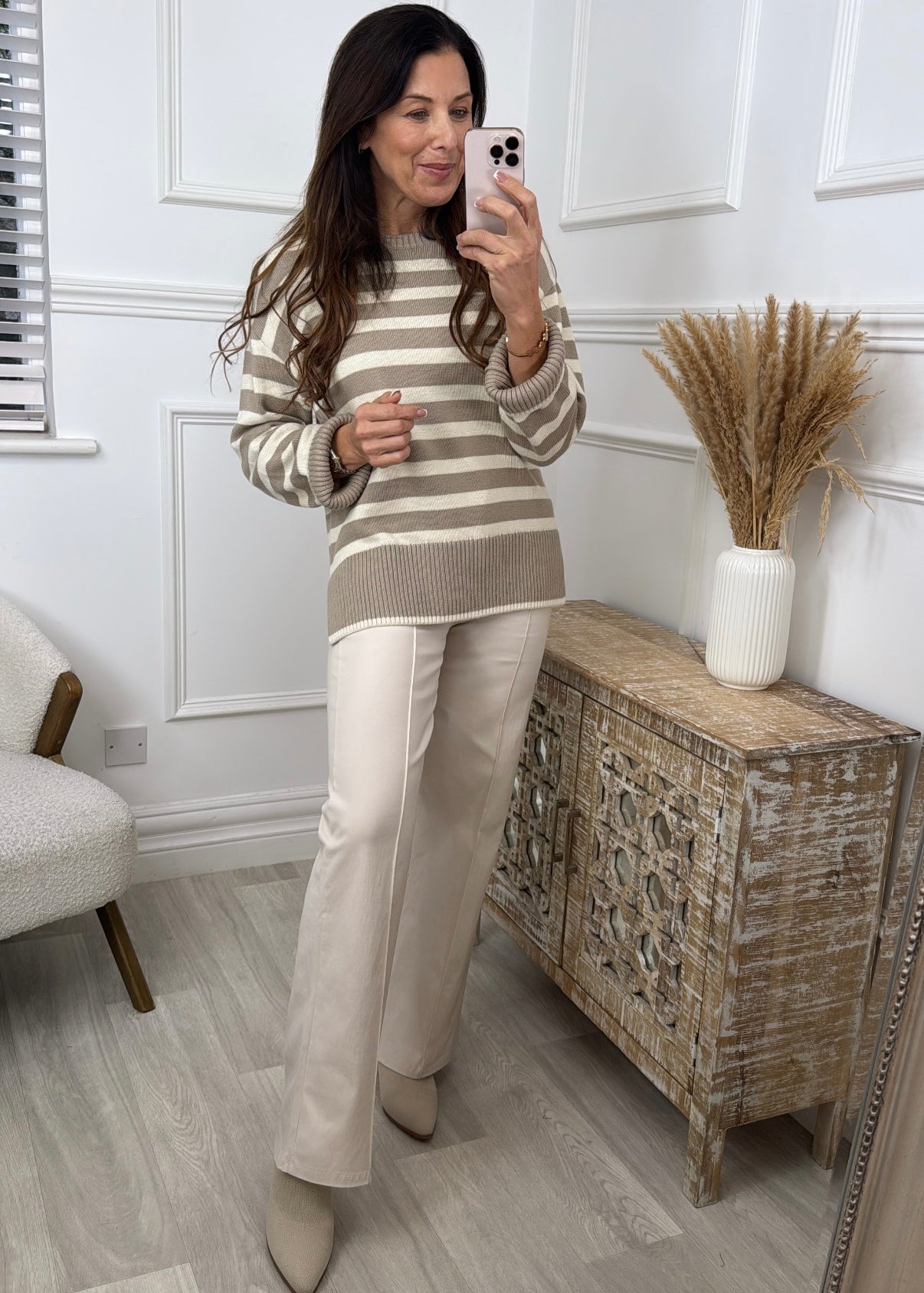 Ava Crockery Beige Striped Pullover
