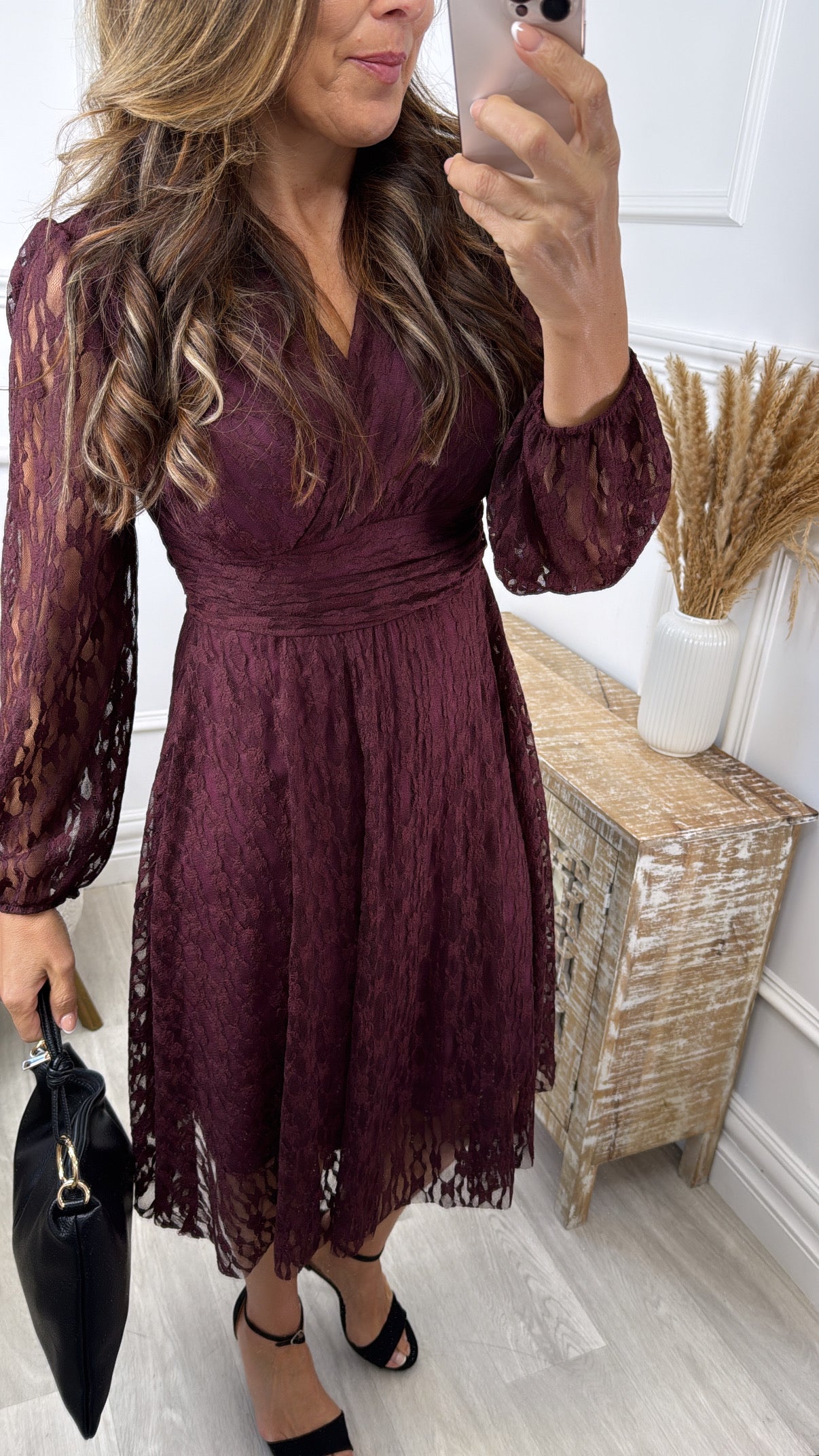 Andie Wine Lace V Neck Dress