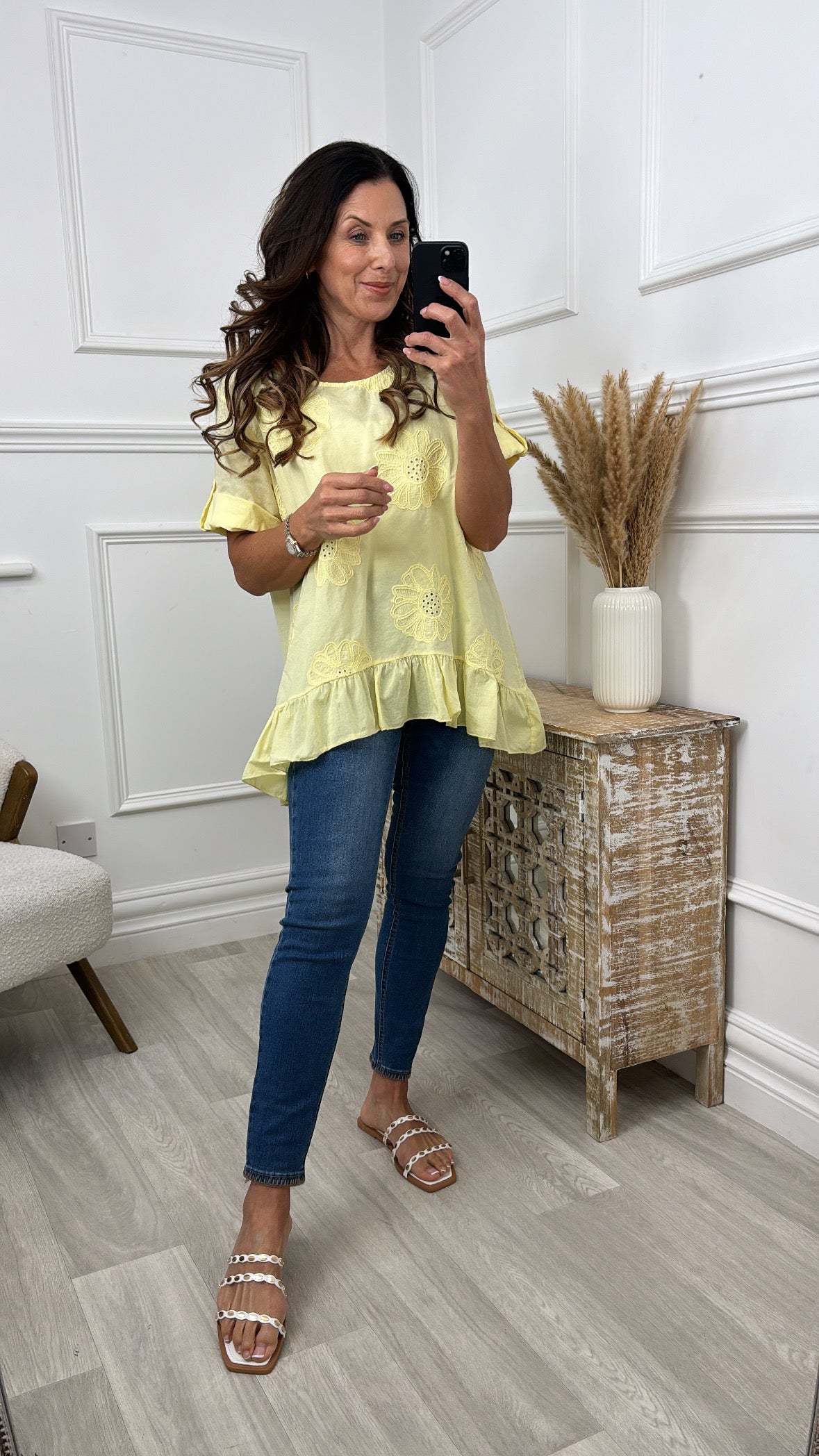 Charlene Yellow Broderie Flower Blouse