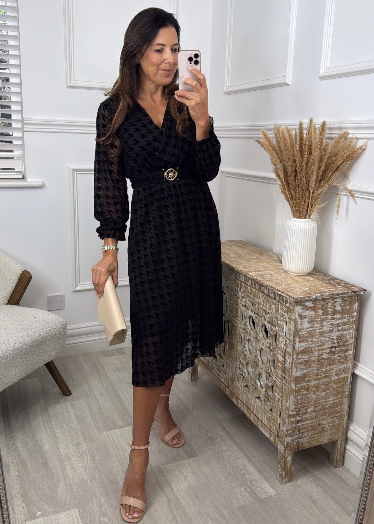 Kayla Black Houndstooth Print Wrap Dress