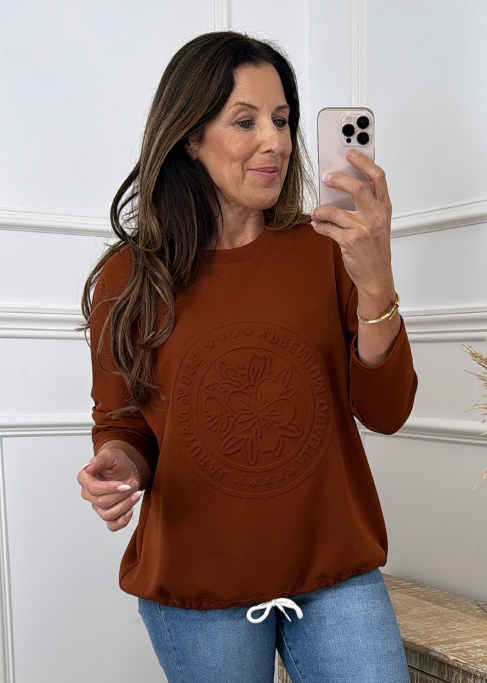 Reina Tobacco Embossed Sweat Shirt