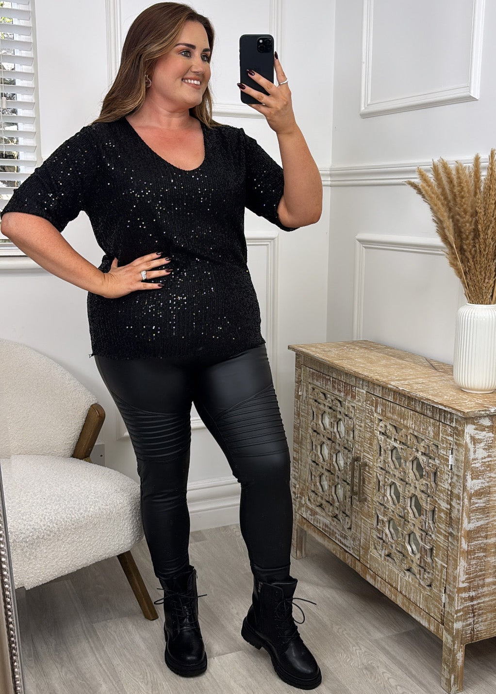 Tasha Black Sequin Top