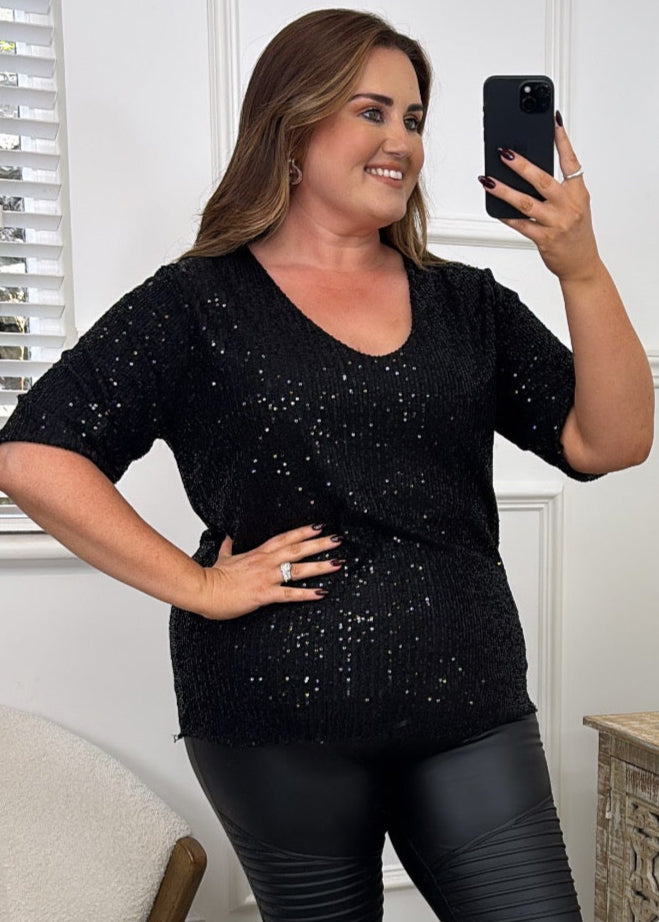 Tasha Black Sequin Top