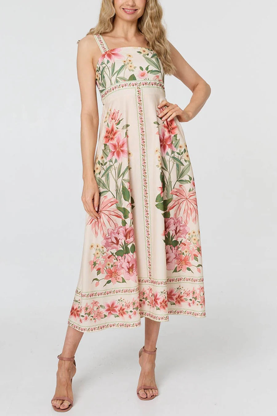 Hannah Cream Print Midi Dress