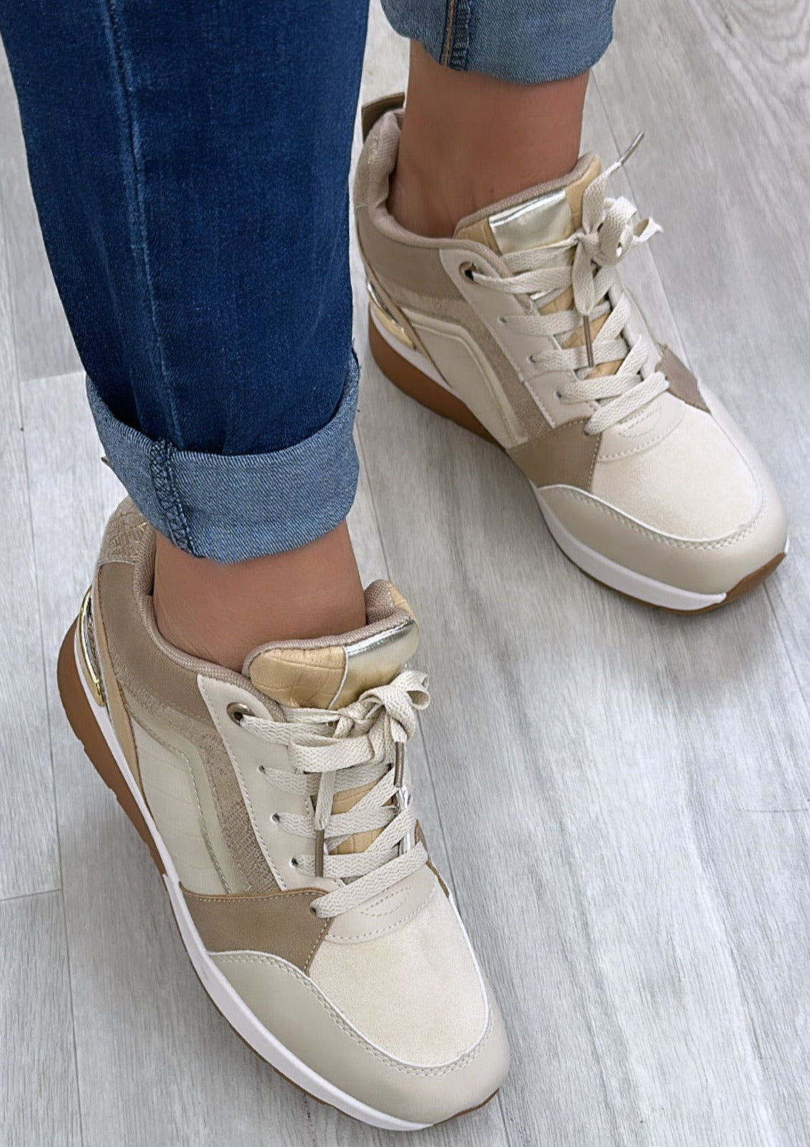 Lynn Beige Wedge Trainers