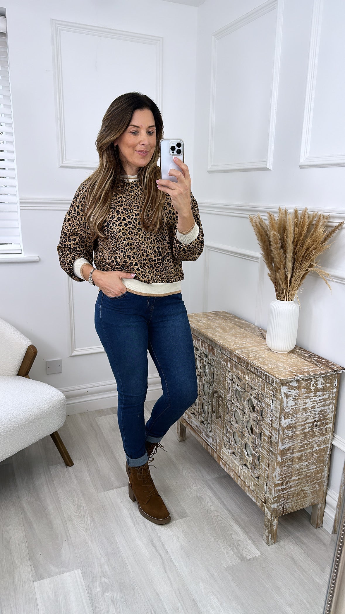 Tallulah Camel Animal Print Sweatshirt