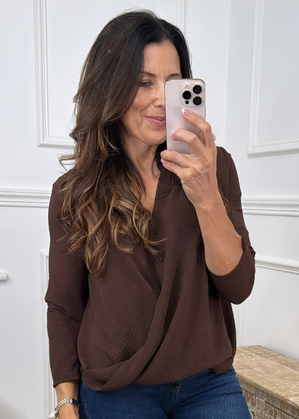 Darcy Brown Wrap Blouse