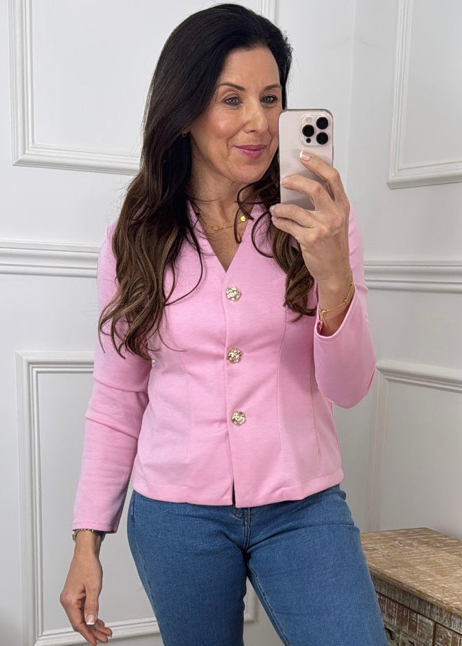 Lilit Pink Gold Button Cardigan