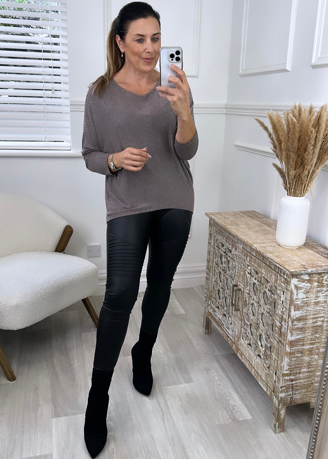 Cliona Light Brown Fine Knit Top
