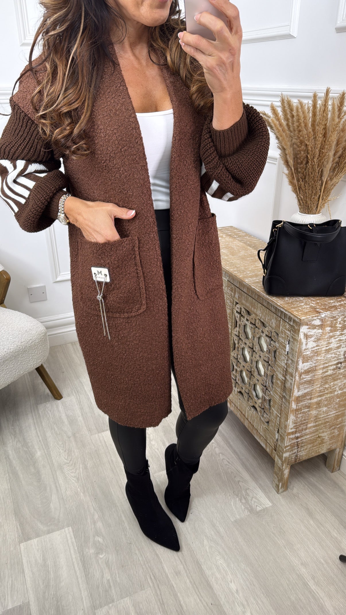 Ashley Light Brown Knit Sleeve Coatigan