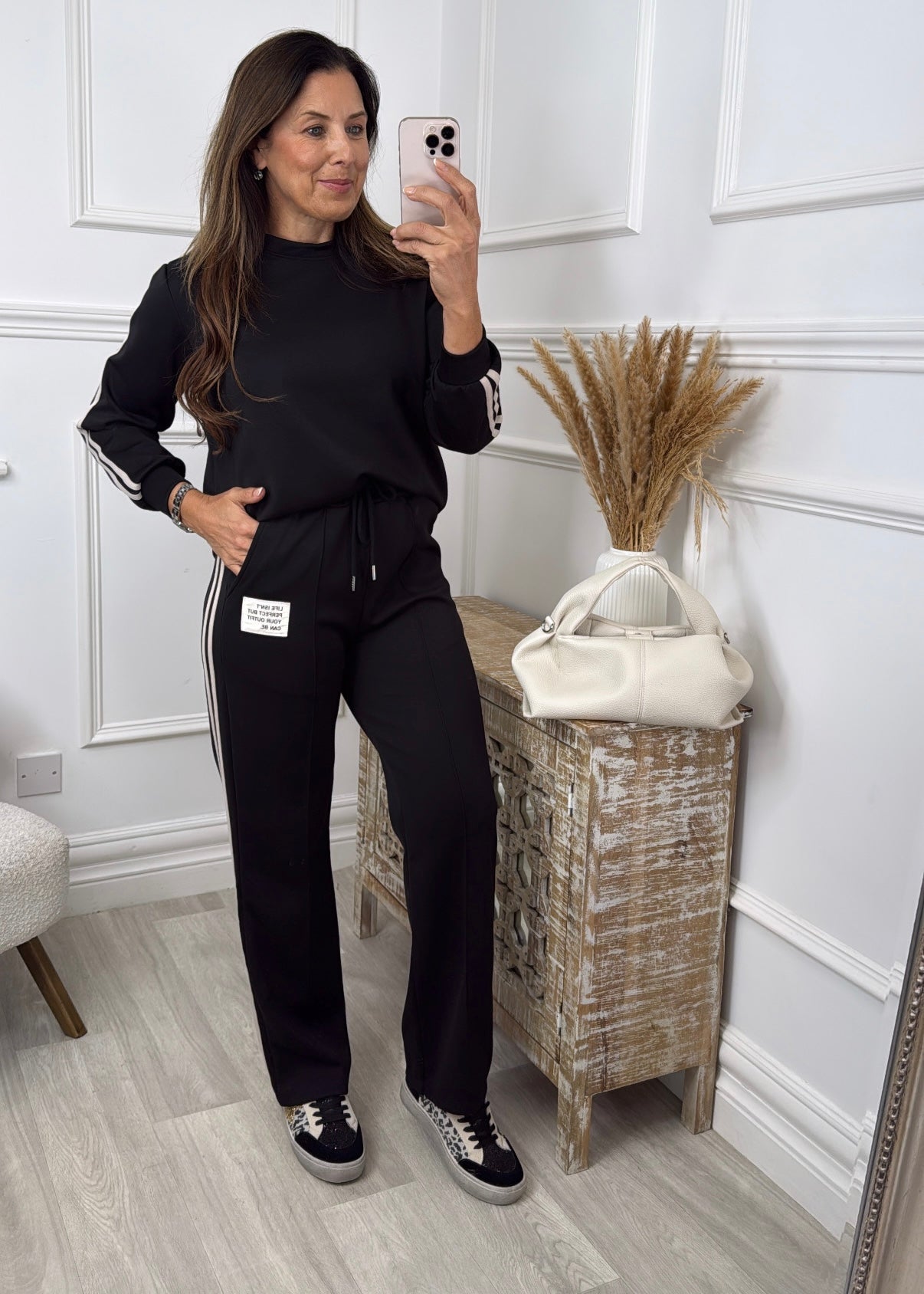 Joanie Black Stripe Sleeve Tracksuit