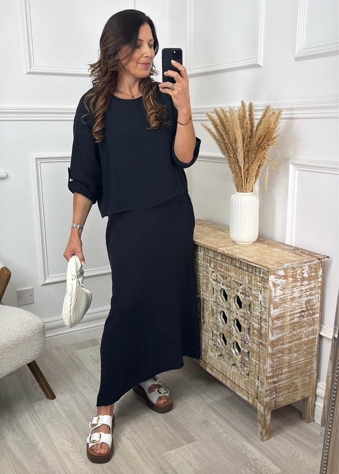 Steph Black Overlay Top Midi Dress