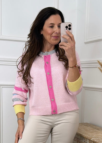 Amaris Pink Striped Sleeve Cardigan