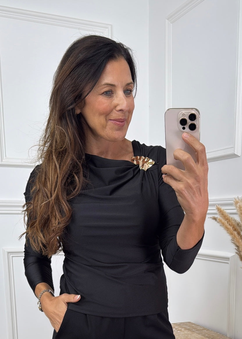 Astrid Black Asymmetrical Neckline Top