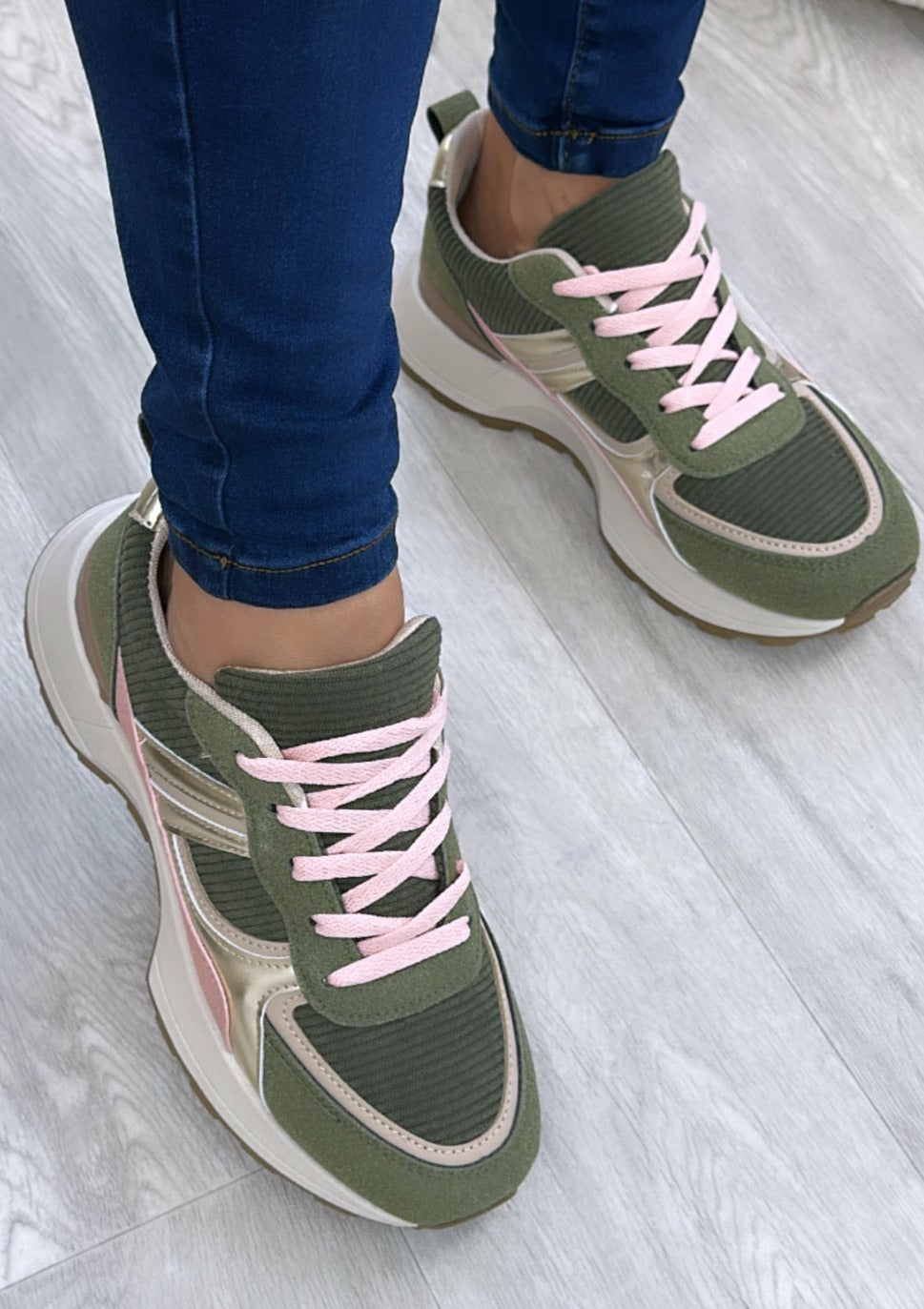 Mimi Green Ribbed Trainers