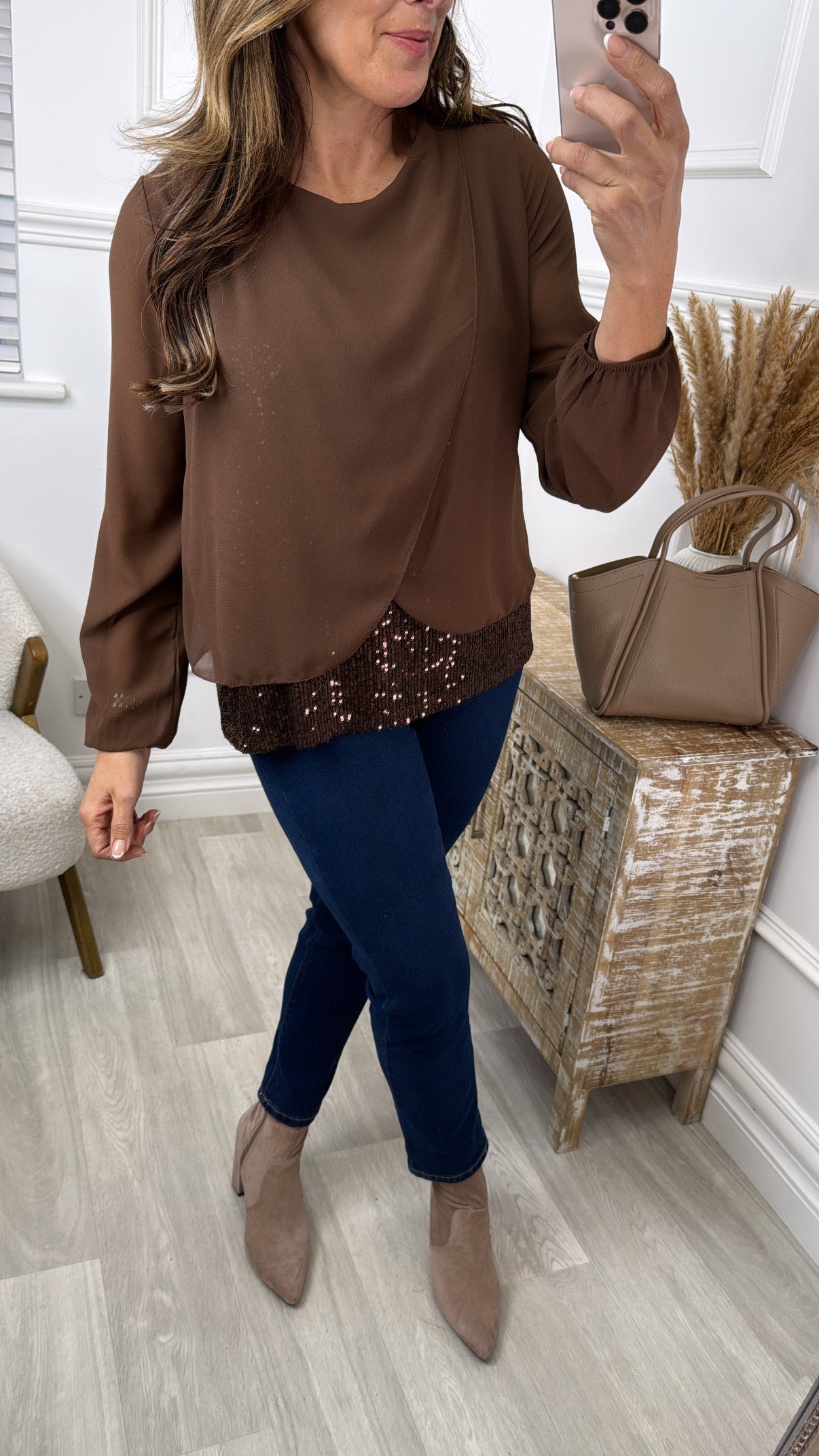Louise Brown Sequin Drape Top