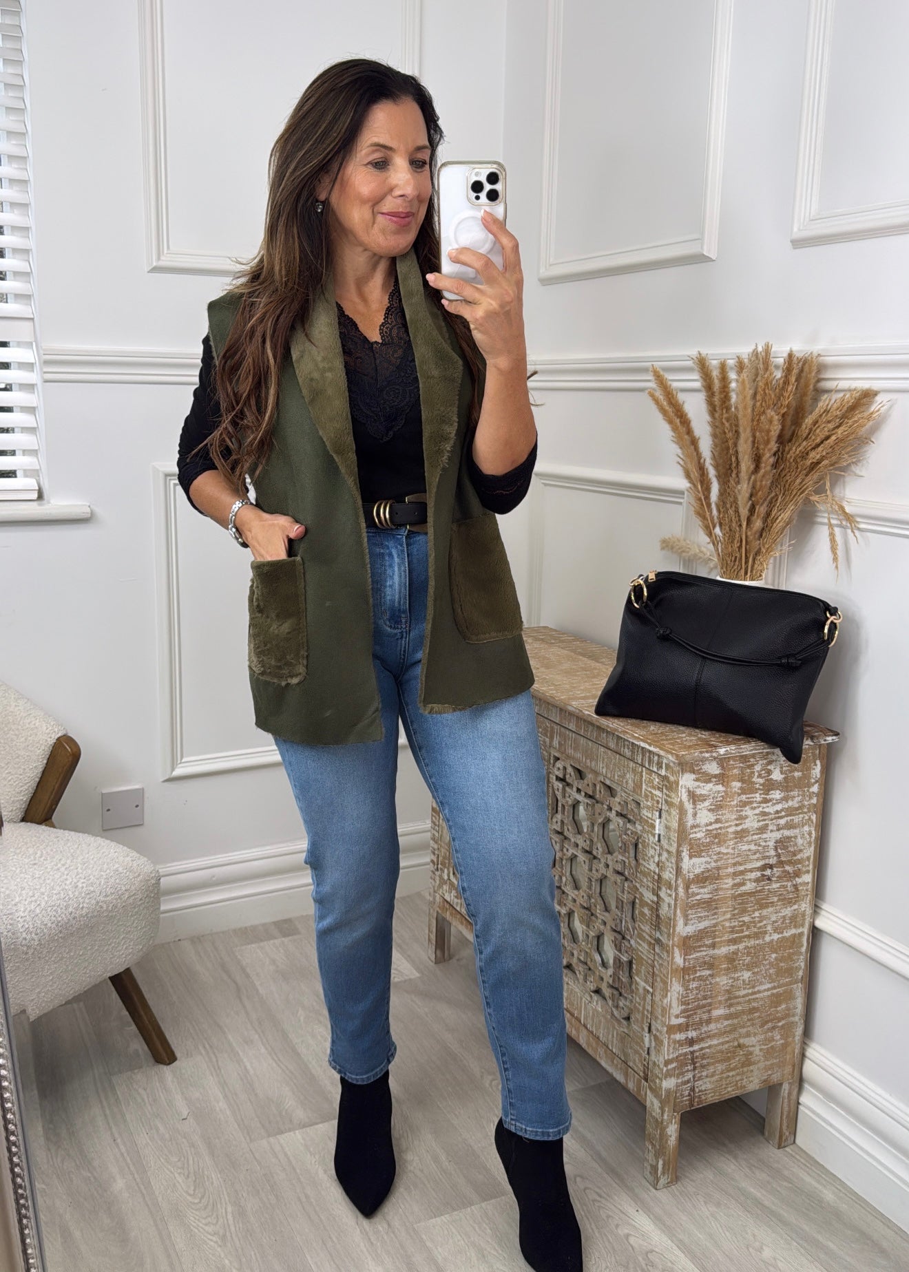 Loretta Khaki Suede Feel Waistcoat