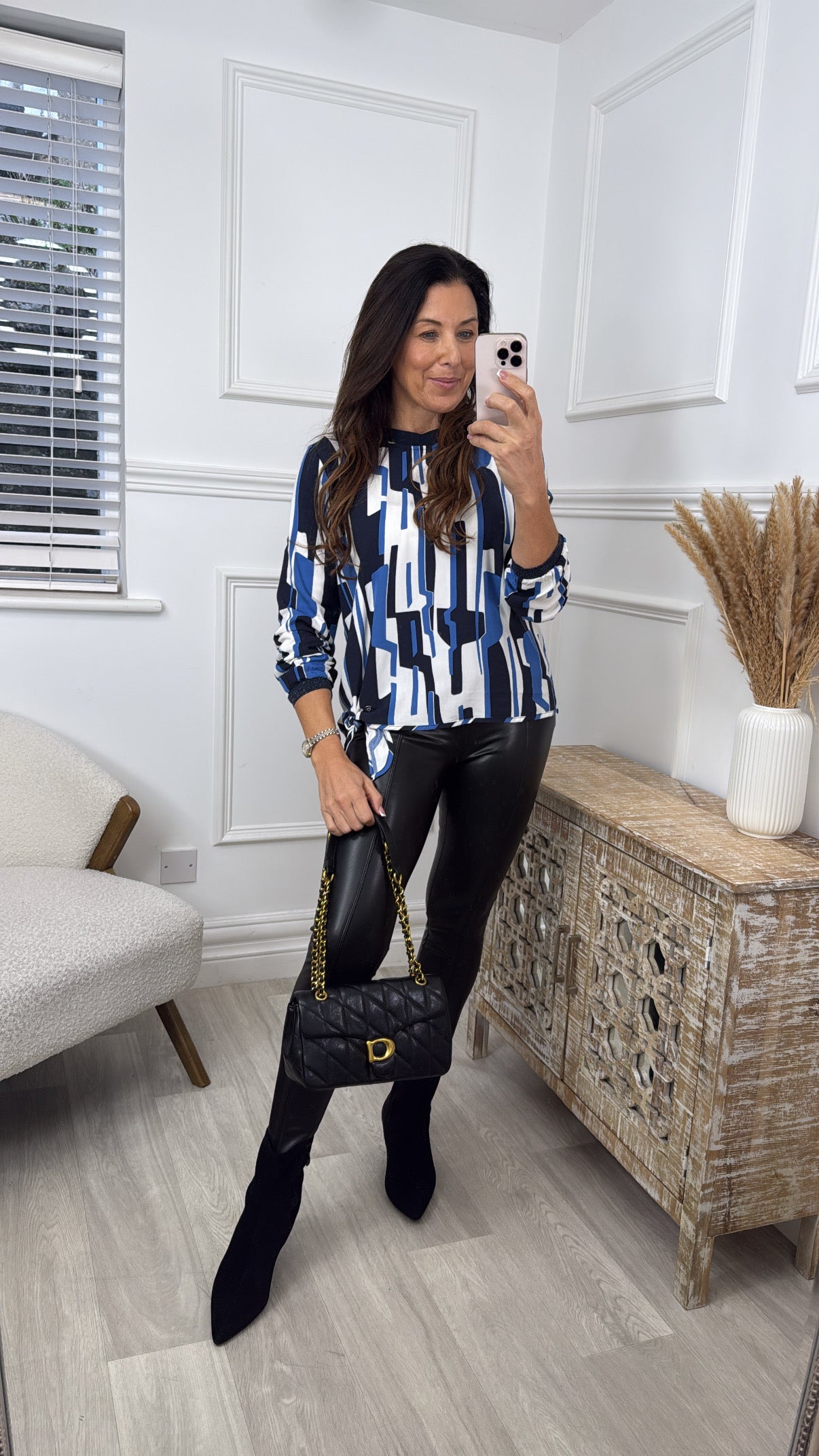 Isabella Navy Blue Patterned Blouse