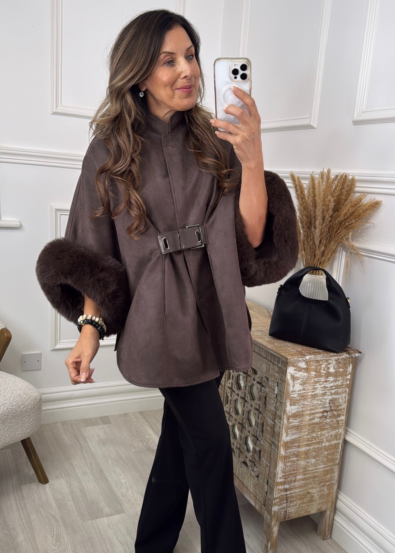 Nadia Brown Fur Cuff Jacket