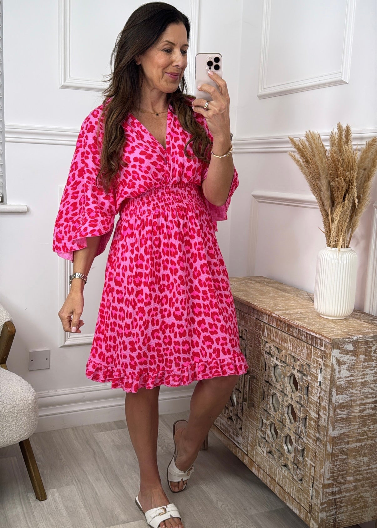 Geraldine Pink Leopard Wrap Mini Dress
