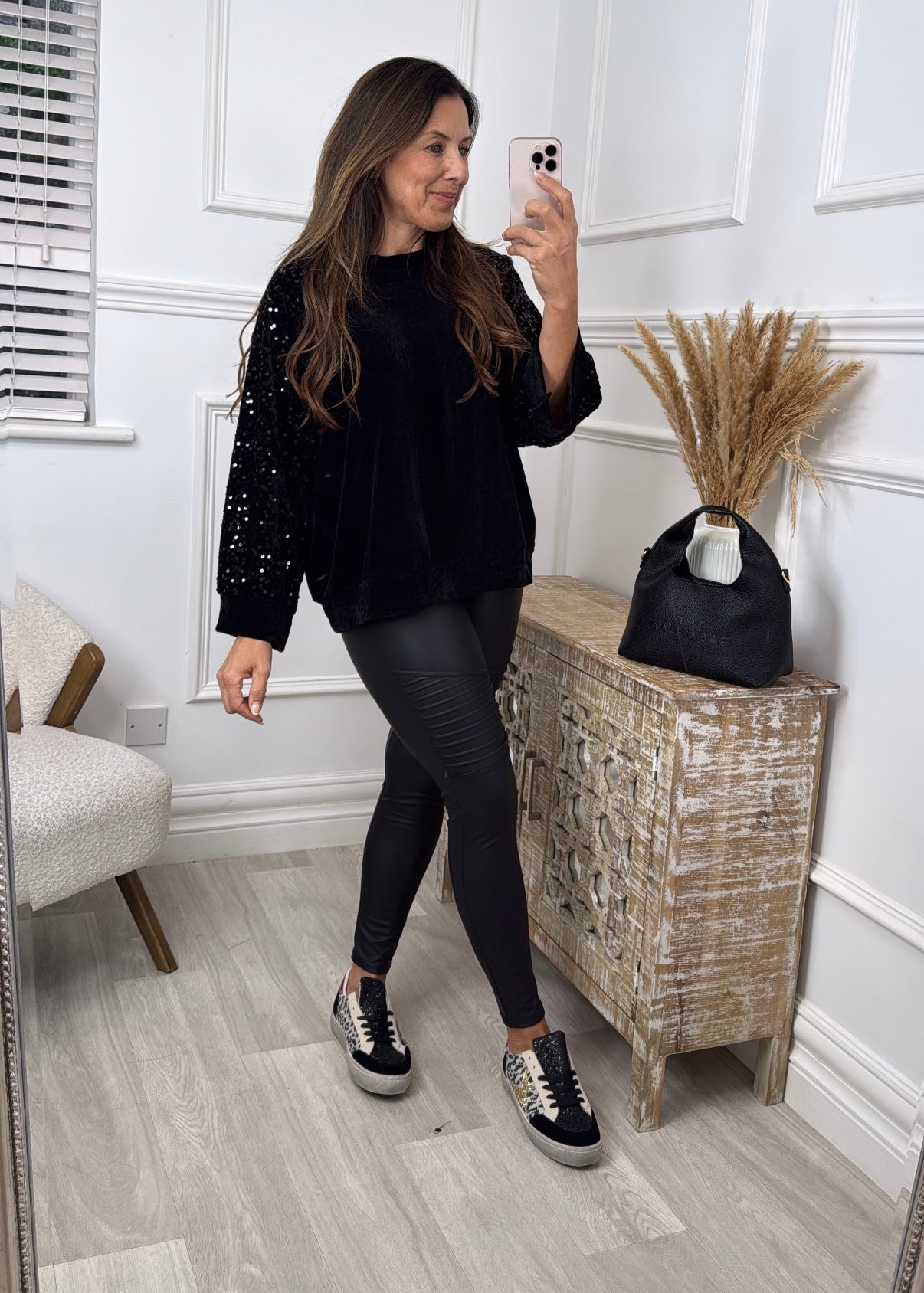 Stacy Black Sequin Sleeve Top