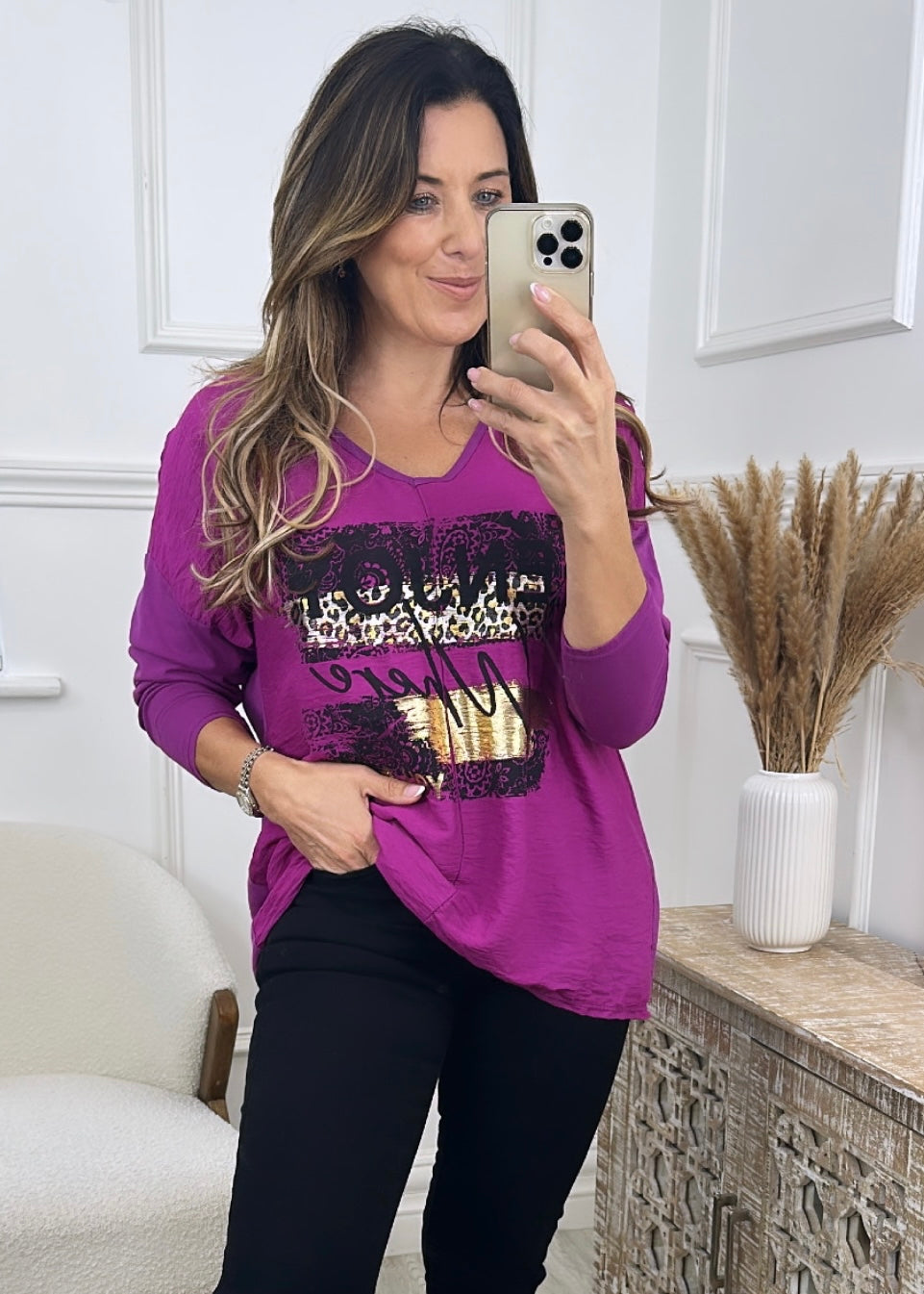 Brigitta Fuchsia Dual Fabric Top