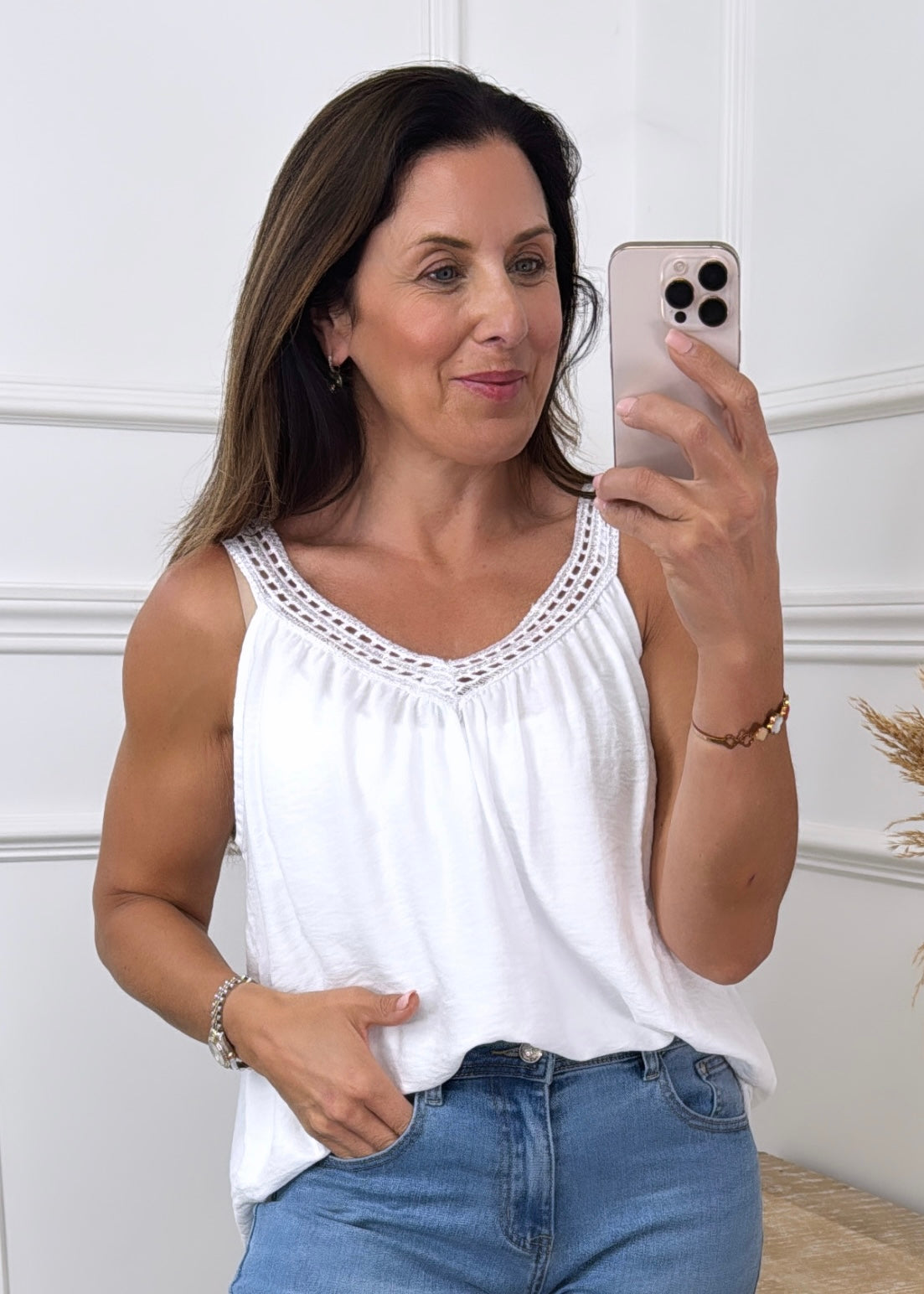 Matilda White Sequin Trim Top