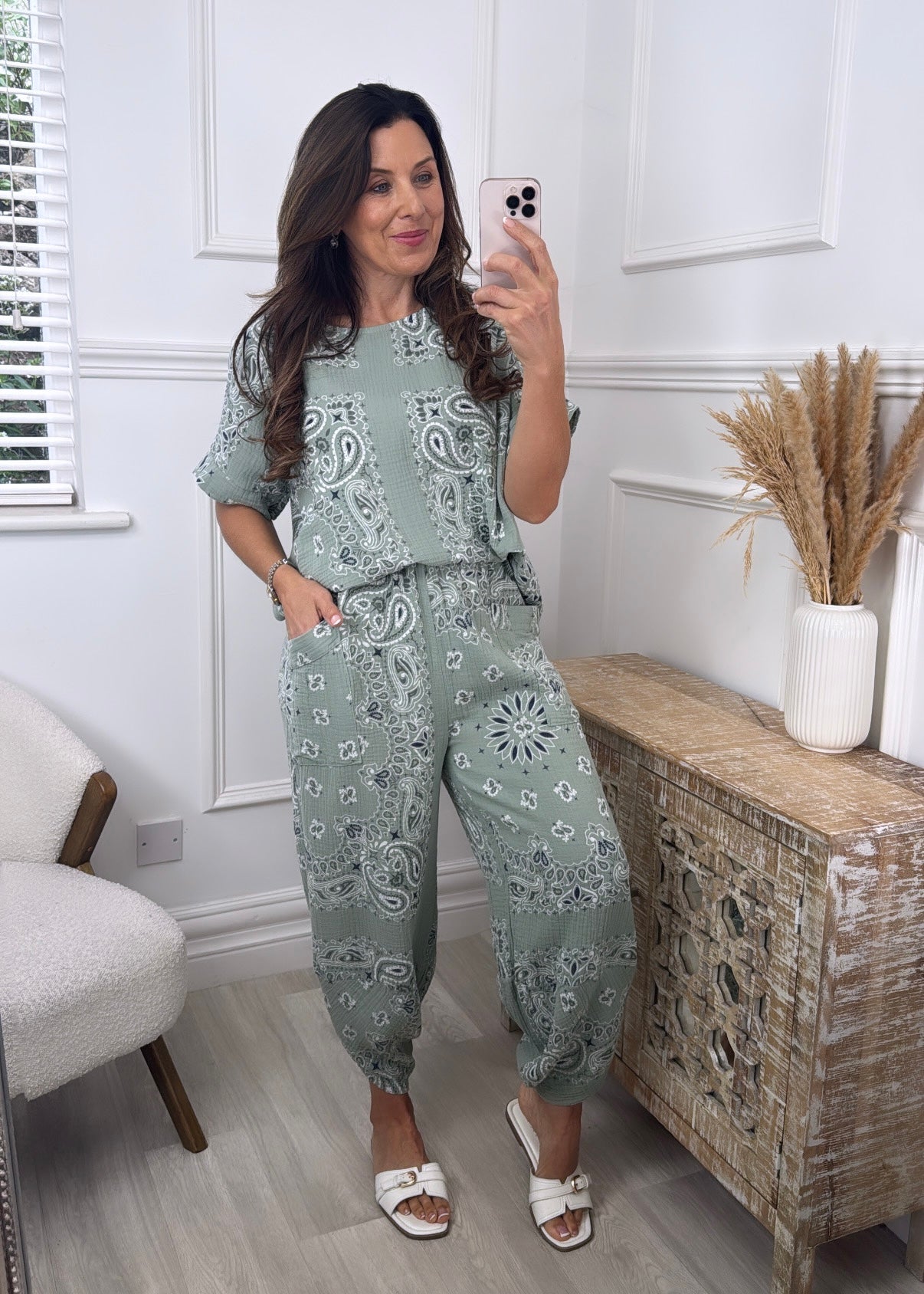 Gina Khaki/Taupe Bandana Top and Pants Set