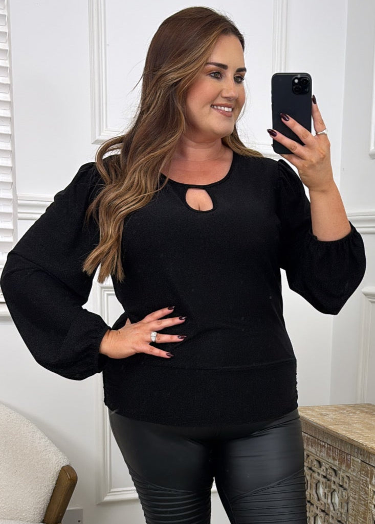 Attracta Black Neck Cut Out Blouse