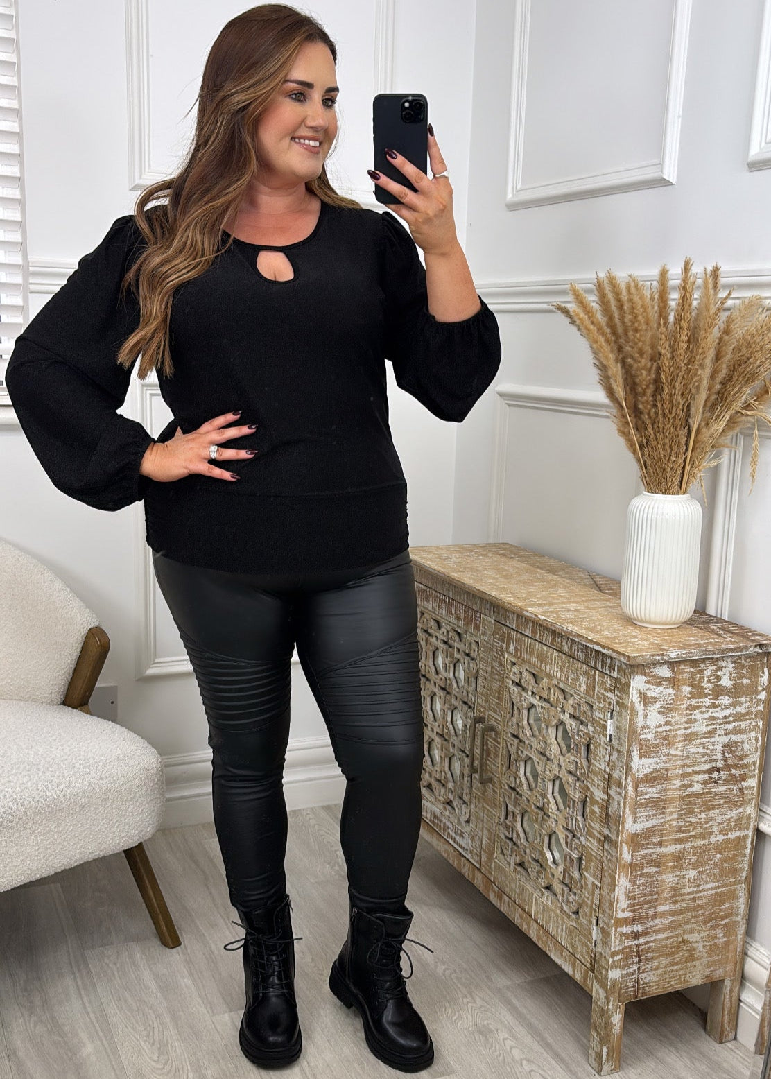 Attracta Black Neck Cut Out Blouse