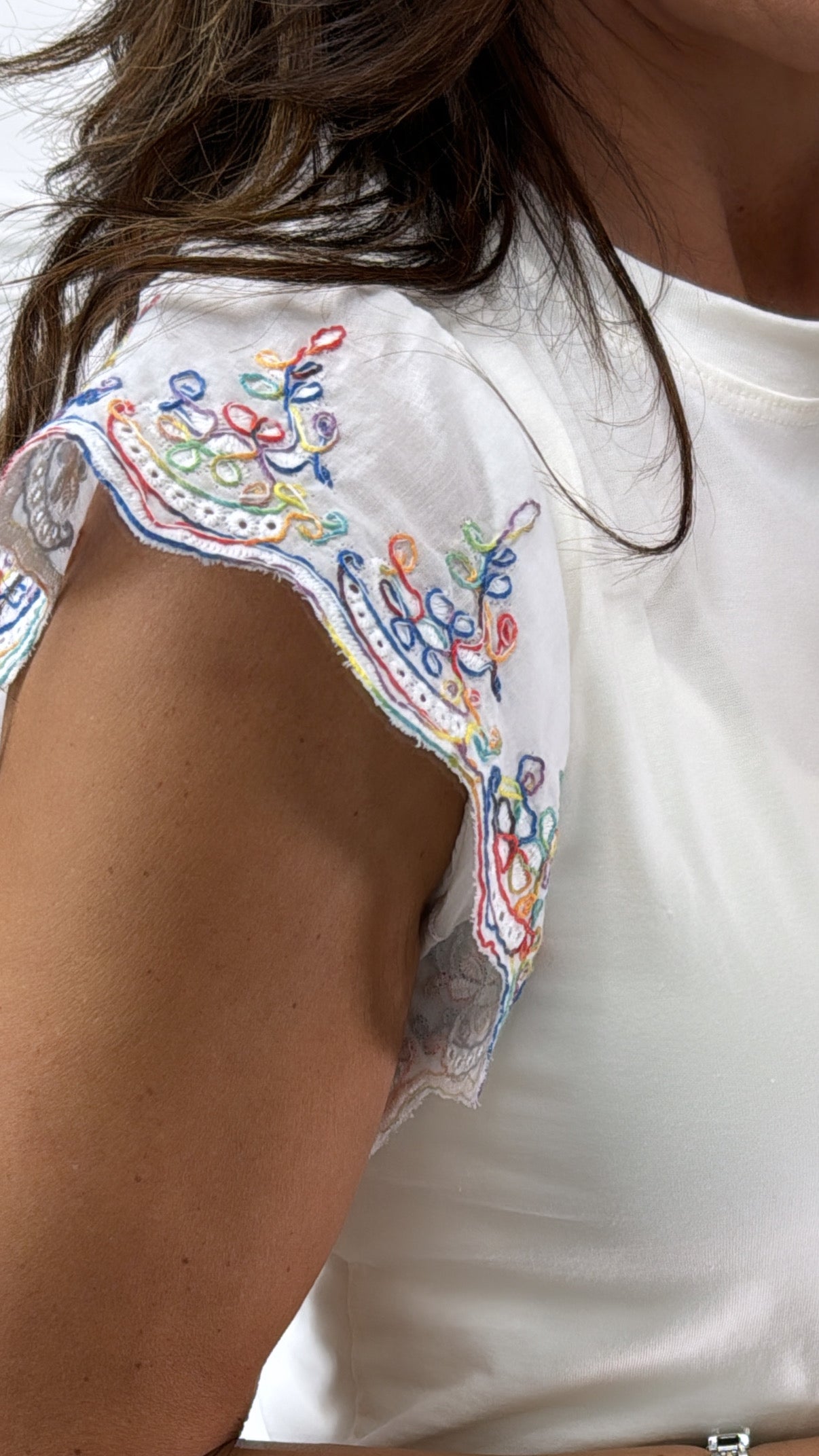 Carlota White Embroidered Frill Sleeve Top
