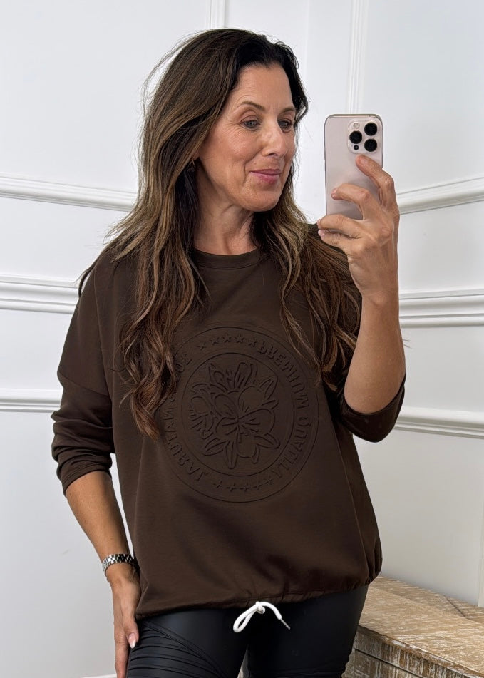 Reina Brown Embossed Sweat Shirt