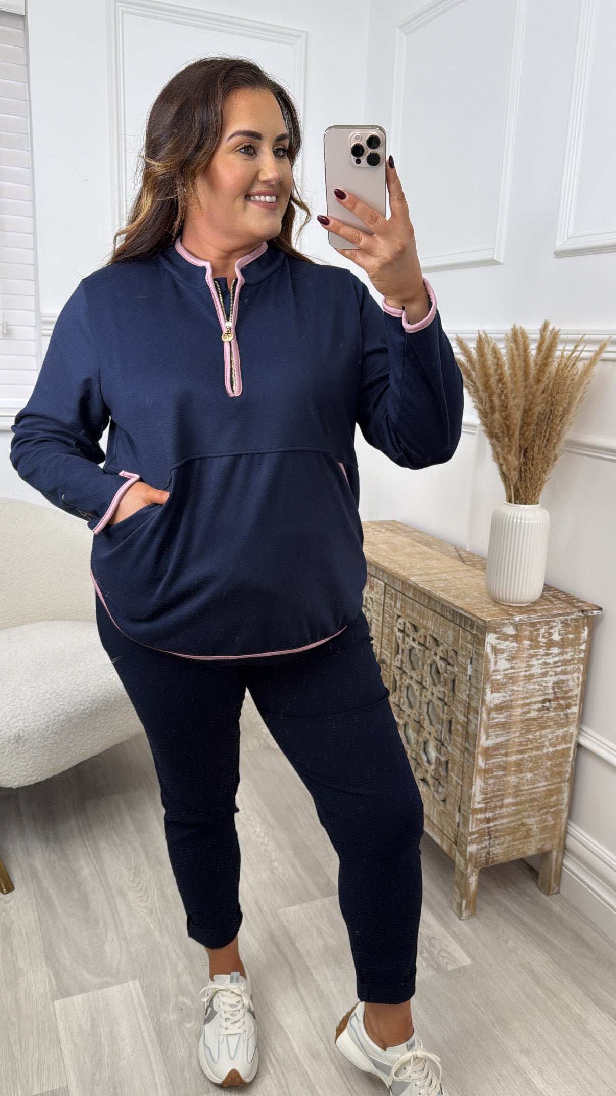 Angelina Navy Half Zip VB Sweatshirt