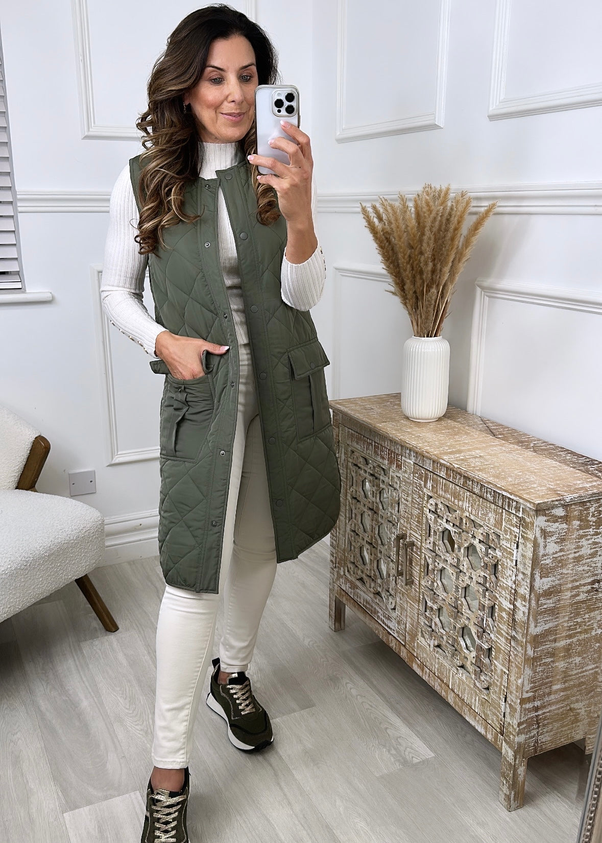 Nola Khaki Quilted Gilet