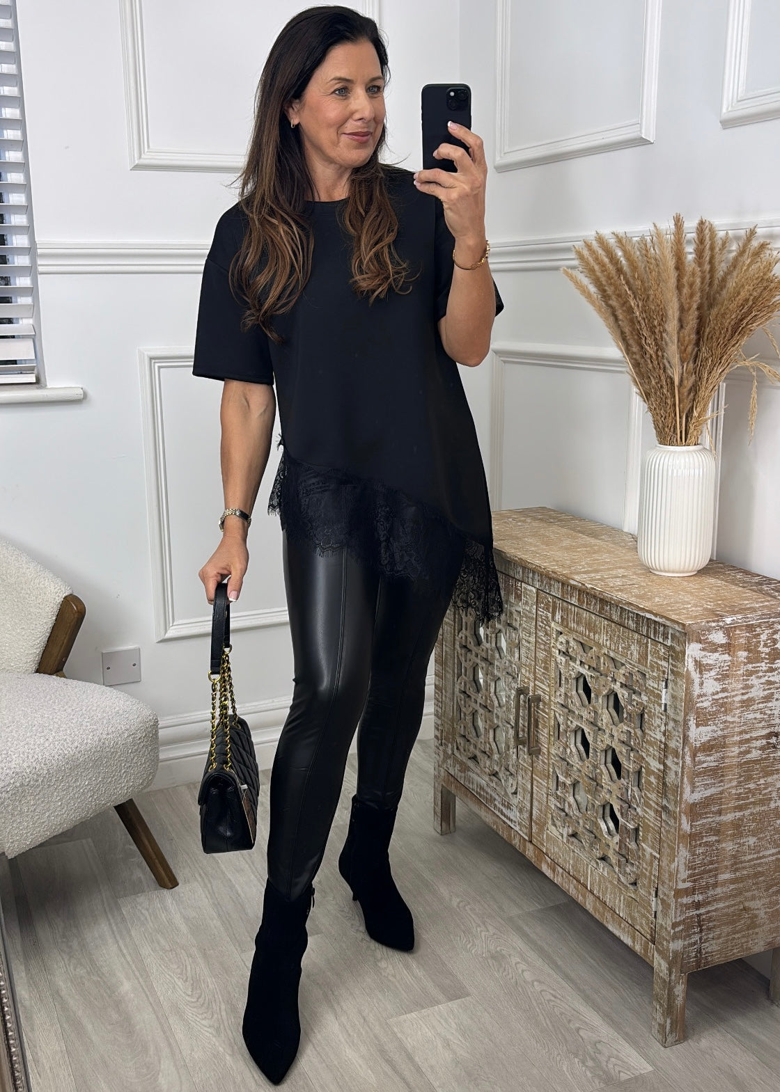 Shaun Black Asymmetric Lace Hem Top