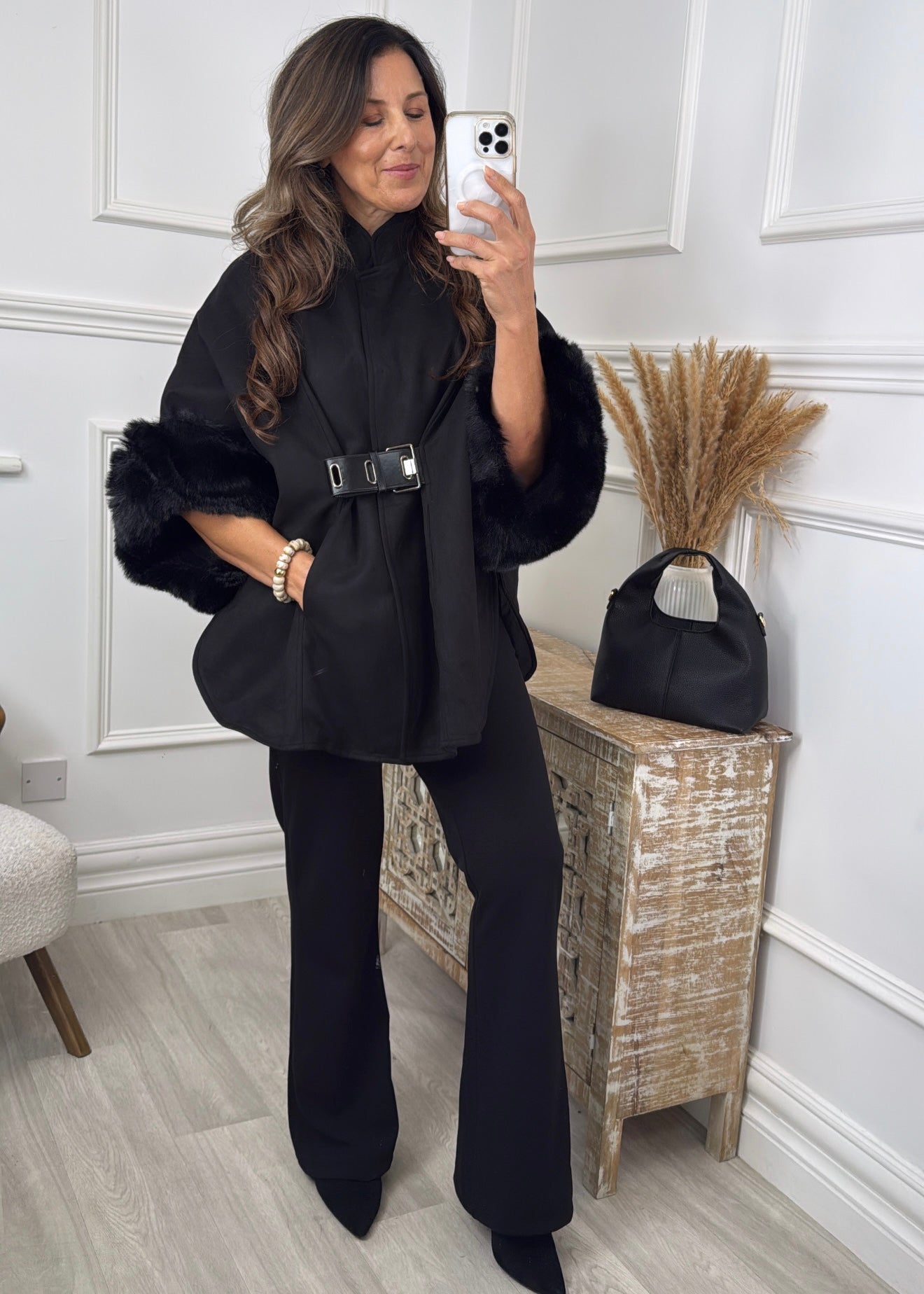Nadia Black Fur Cuff Jacket