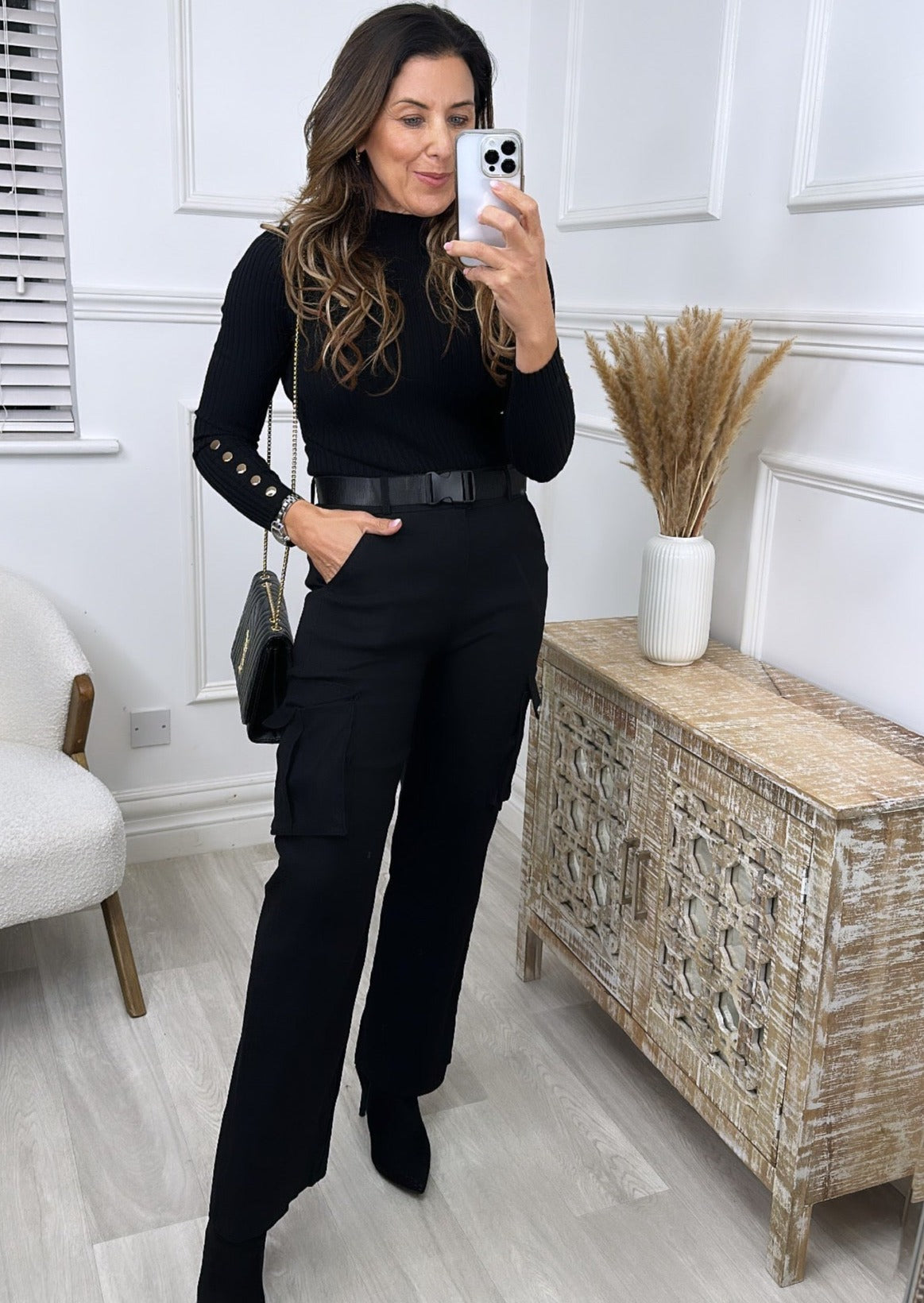 Larisa Black Cargo Belted Trousers