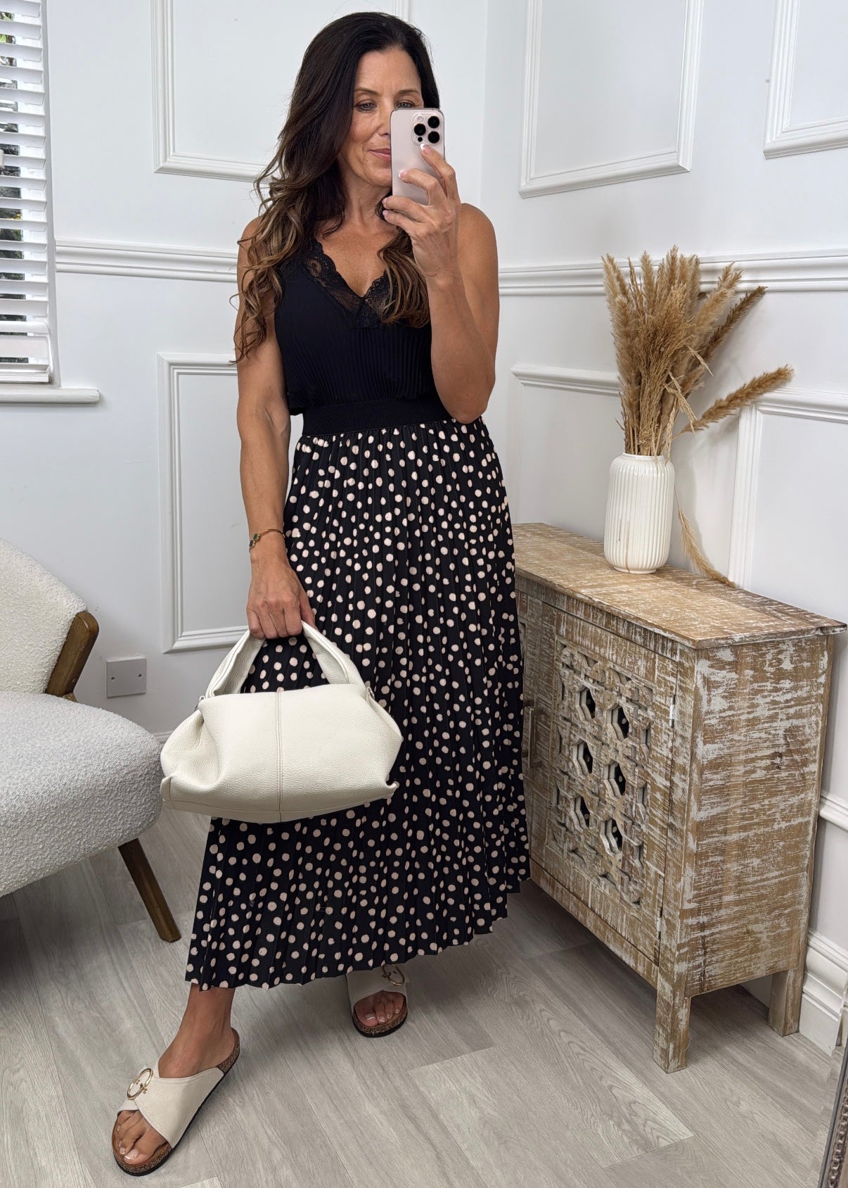 Madonna Black Polka Dot Pleated Skirt