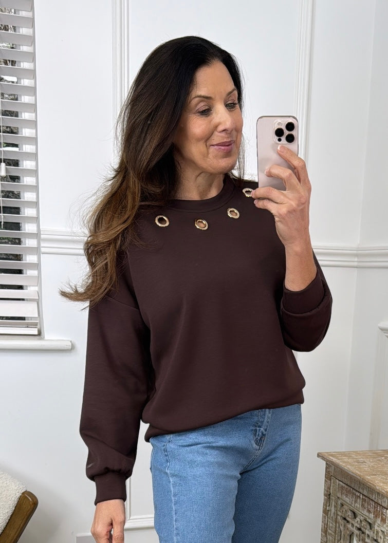 Katie Brown Gold Eyelet Sweatshirt