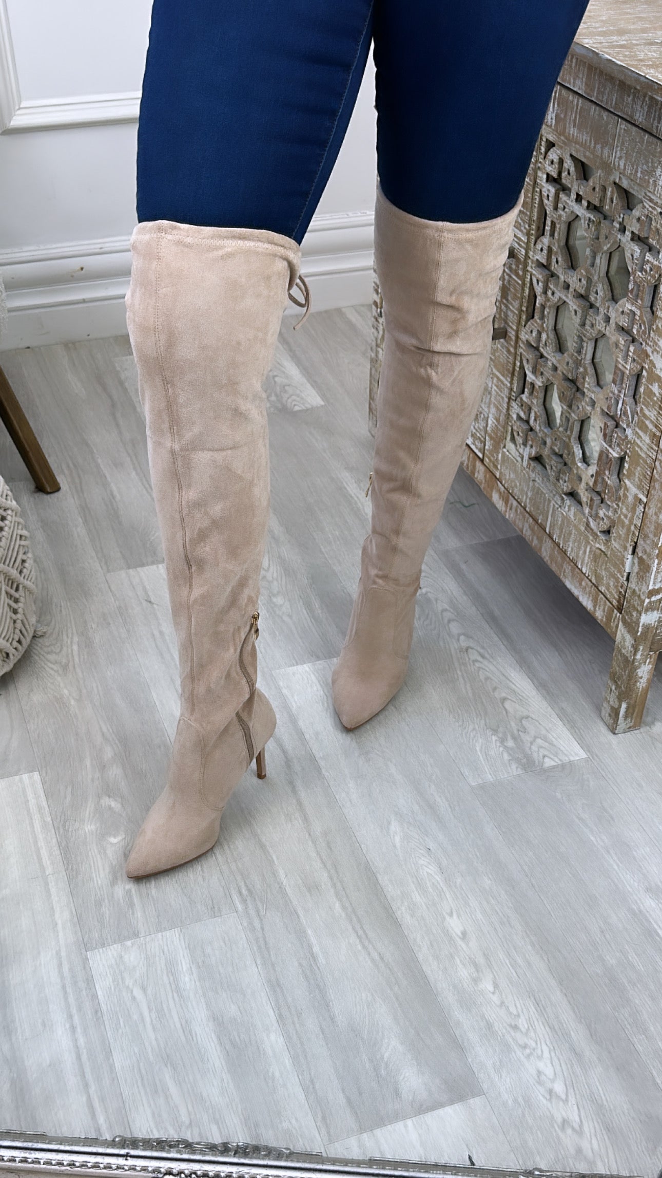 Margaret Beige Over The Knee Boots