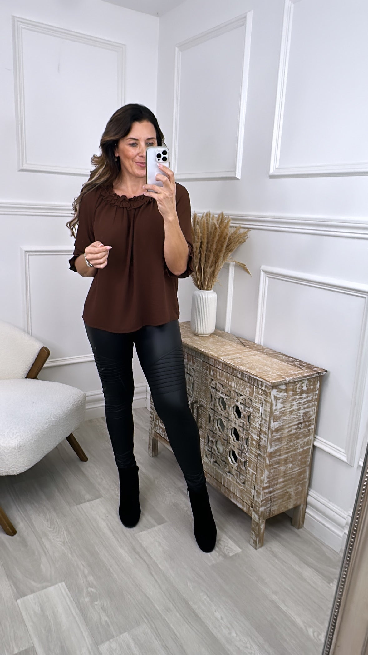 Madlena Brown Ruffle Detail Blouse