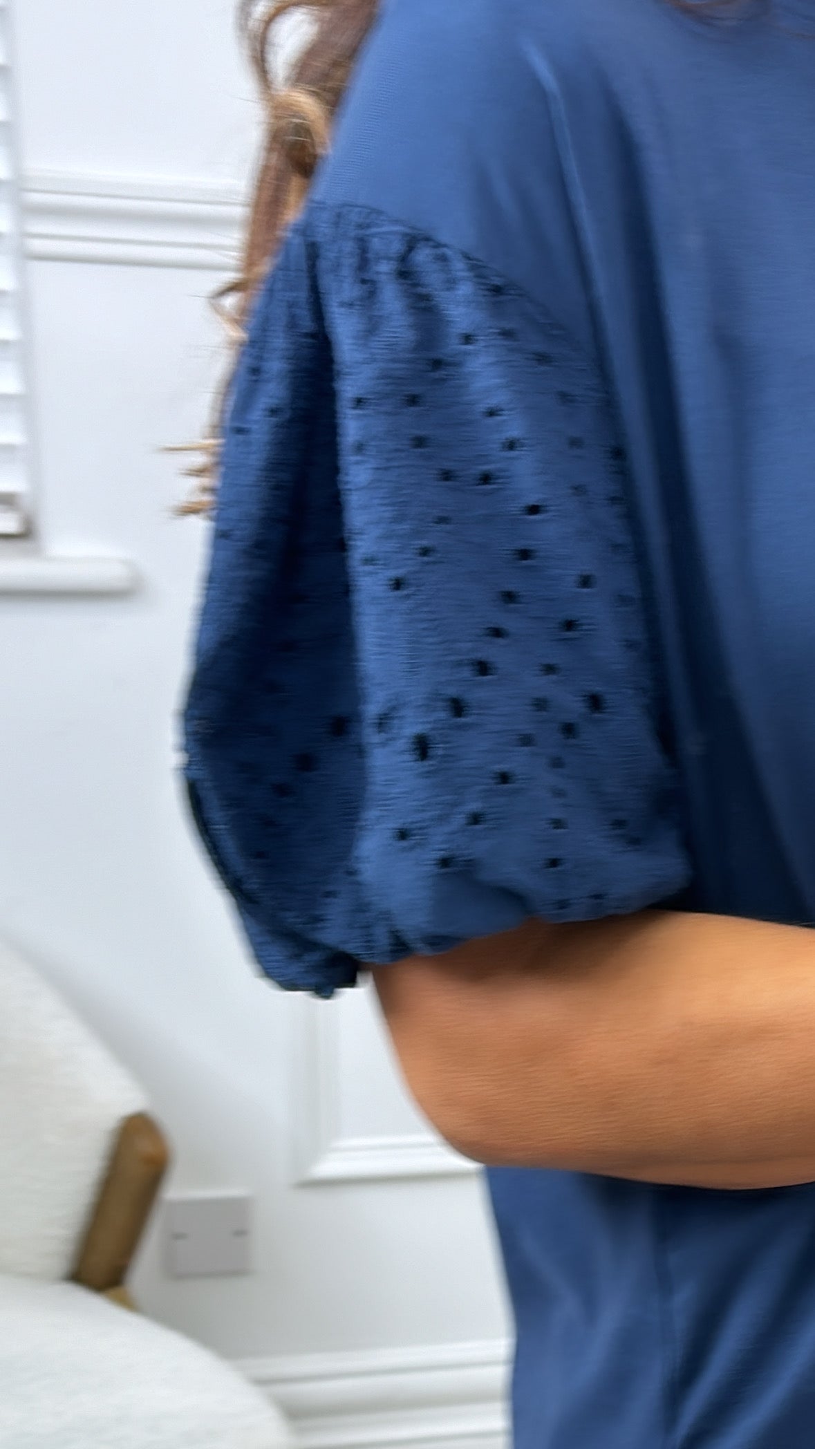 Millie Navy Broderie Sleeve Top