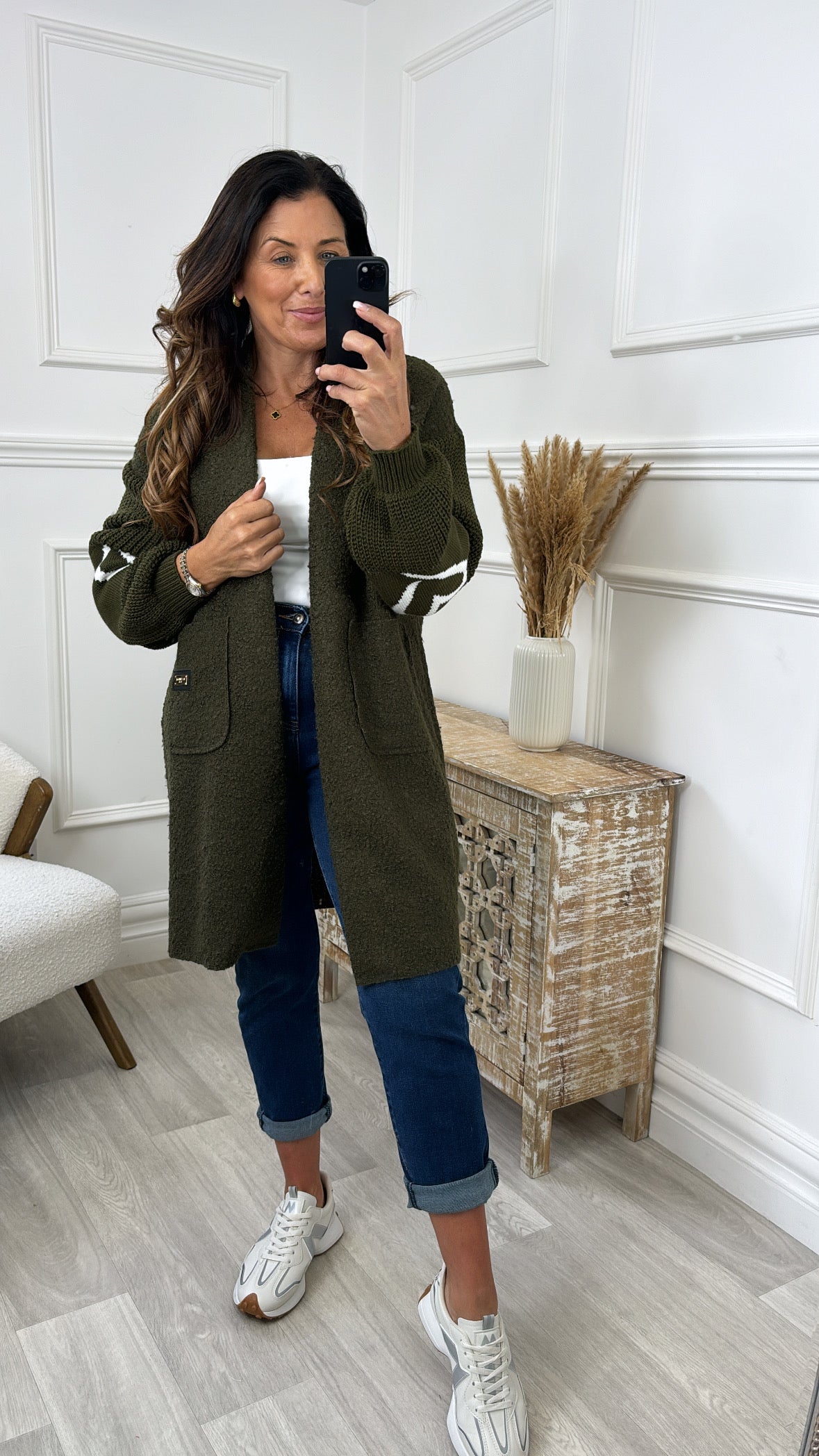 Yvonne Khaki Heart Sleeve Coatigan