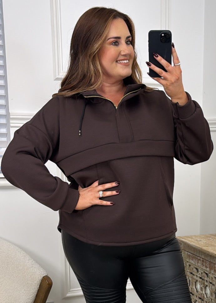Ivana Brown Kangaroo Pocket Hoodie